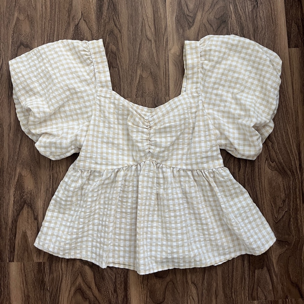 Cream & White Gingham Blouse